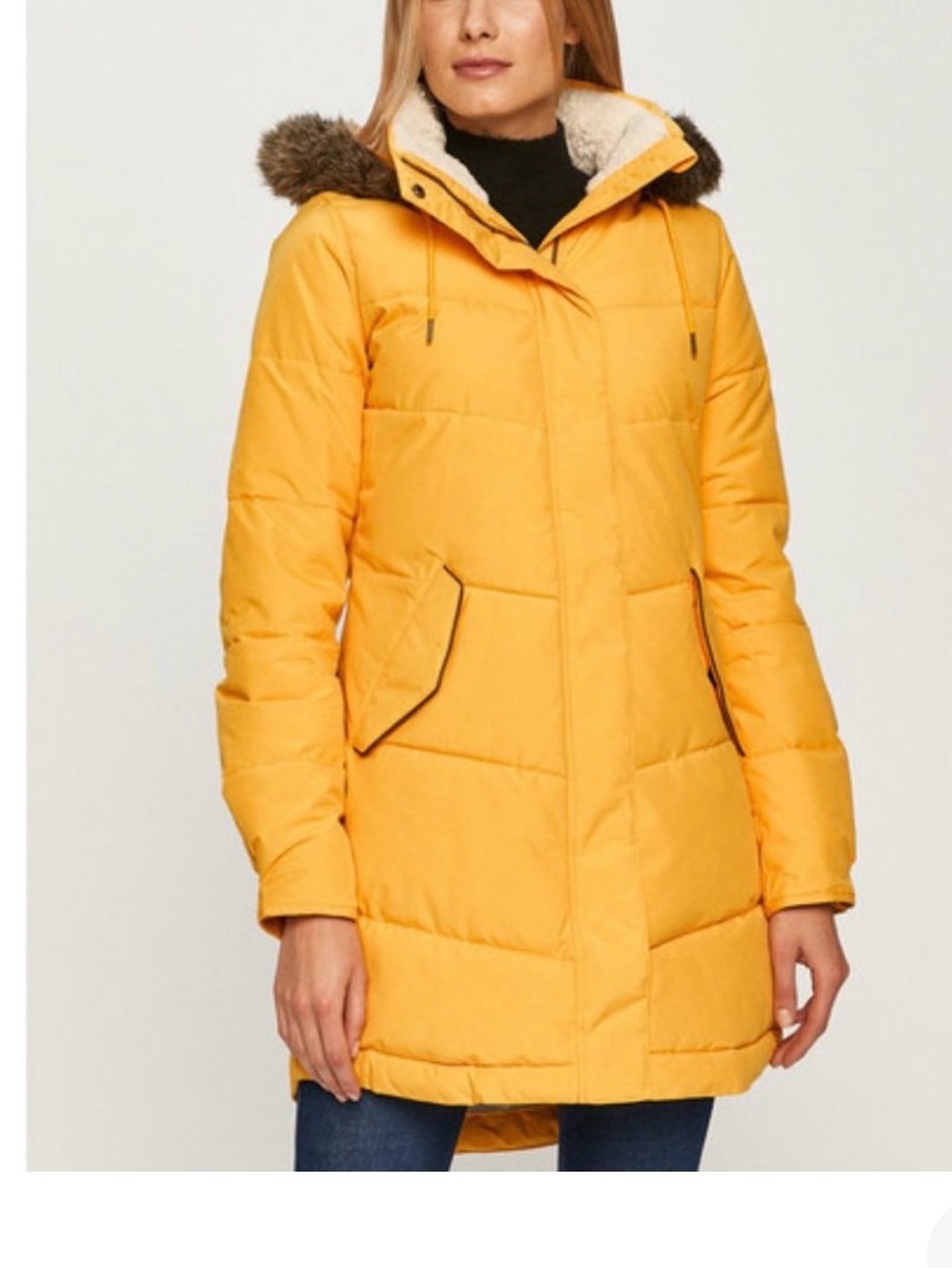 Roxy Ellie Longline Puffer Jacket - Mustard Yellow